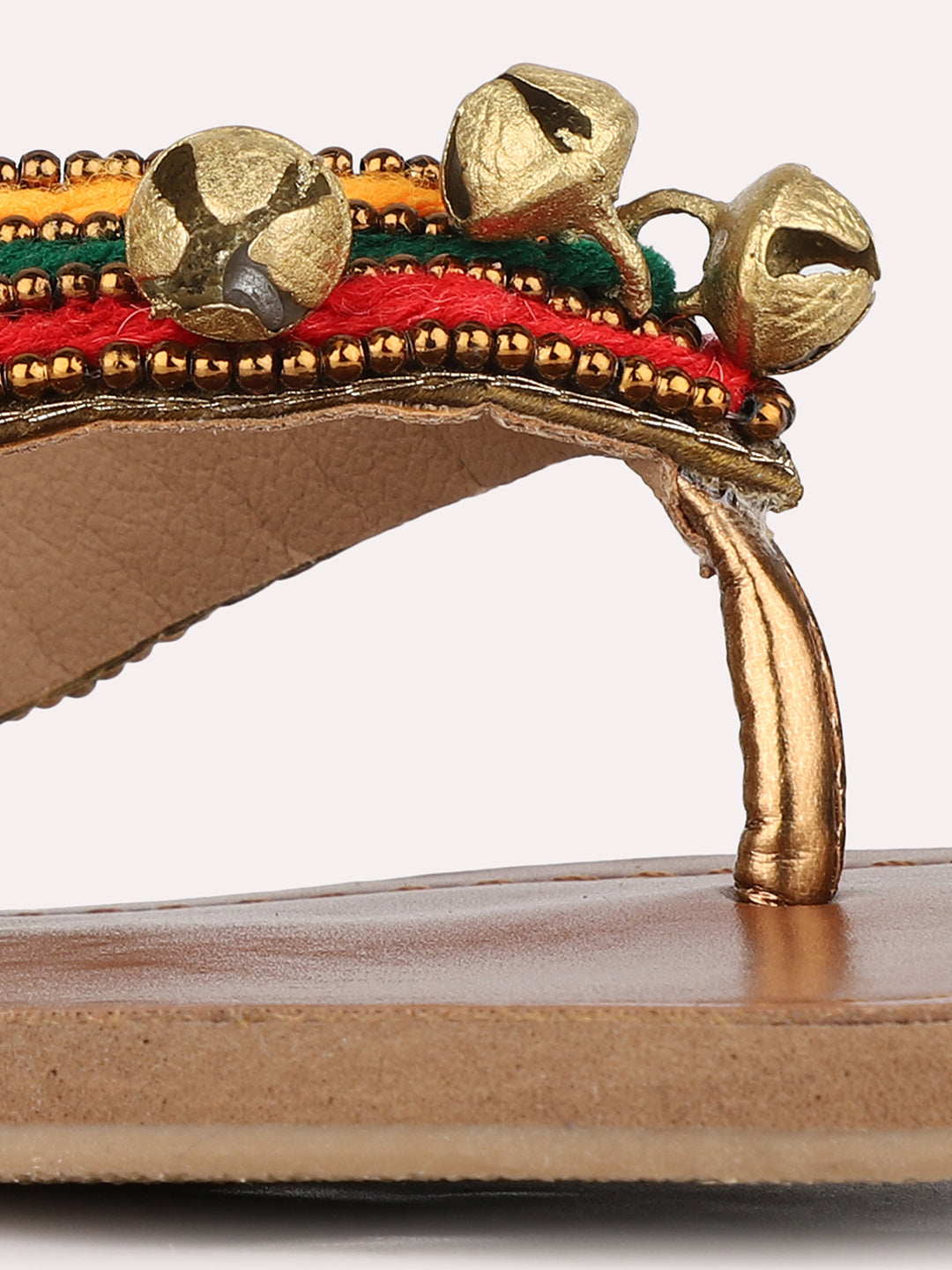 Women Red Casual Embellished T-Strap Flats Slip-On Sandals