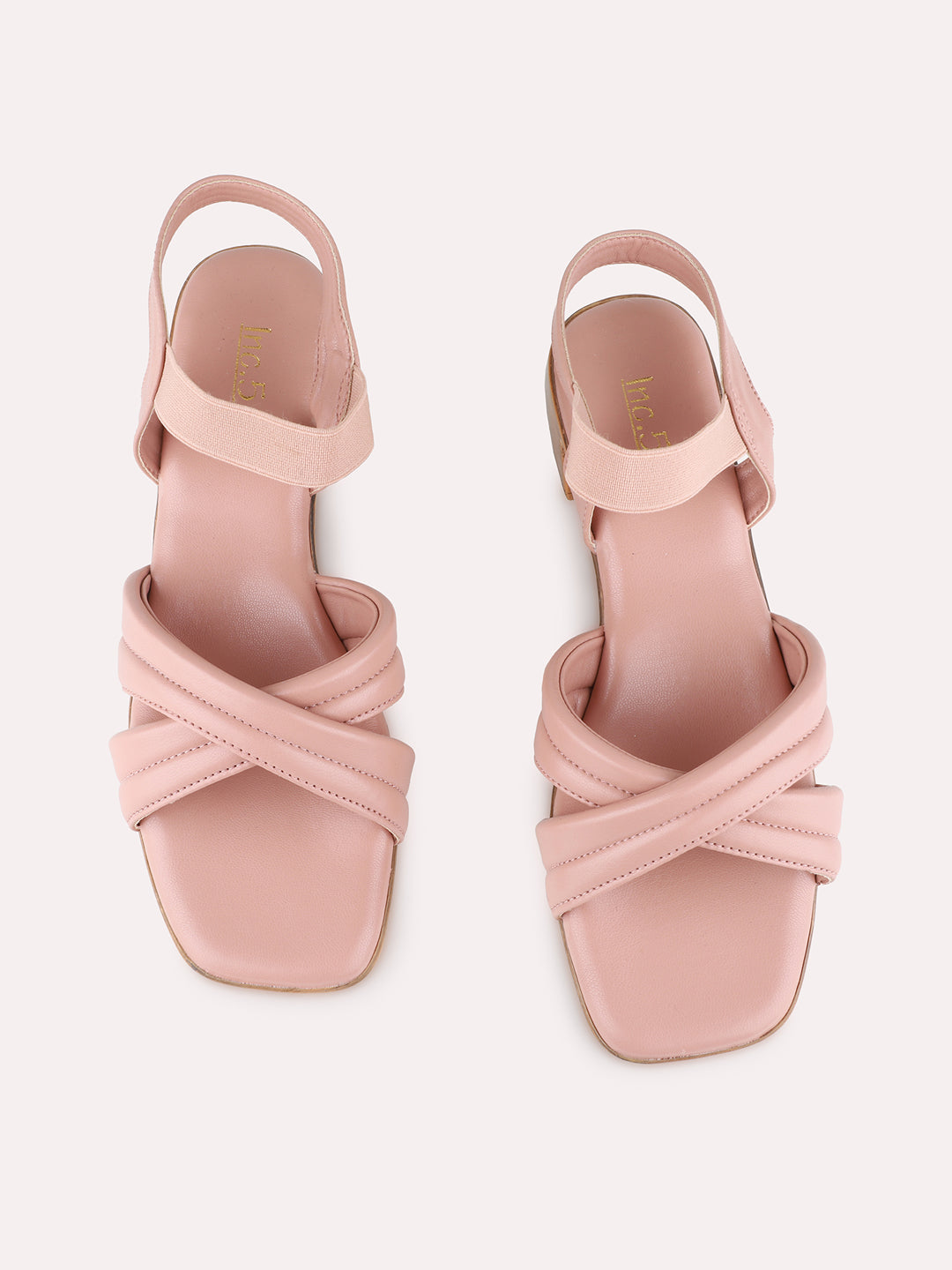 Womens Peach Party Wear Solid Square Toe Block Heel Sandals