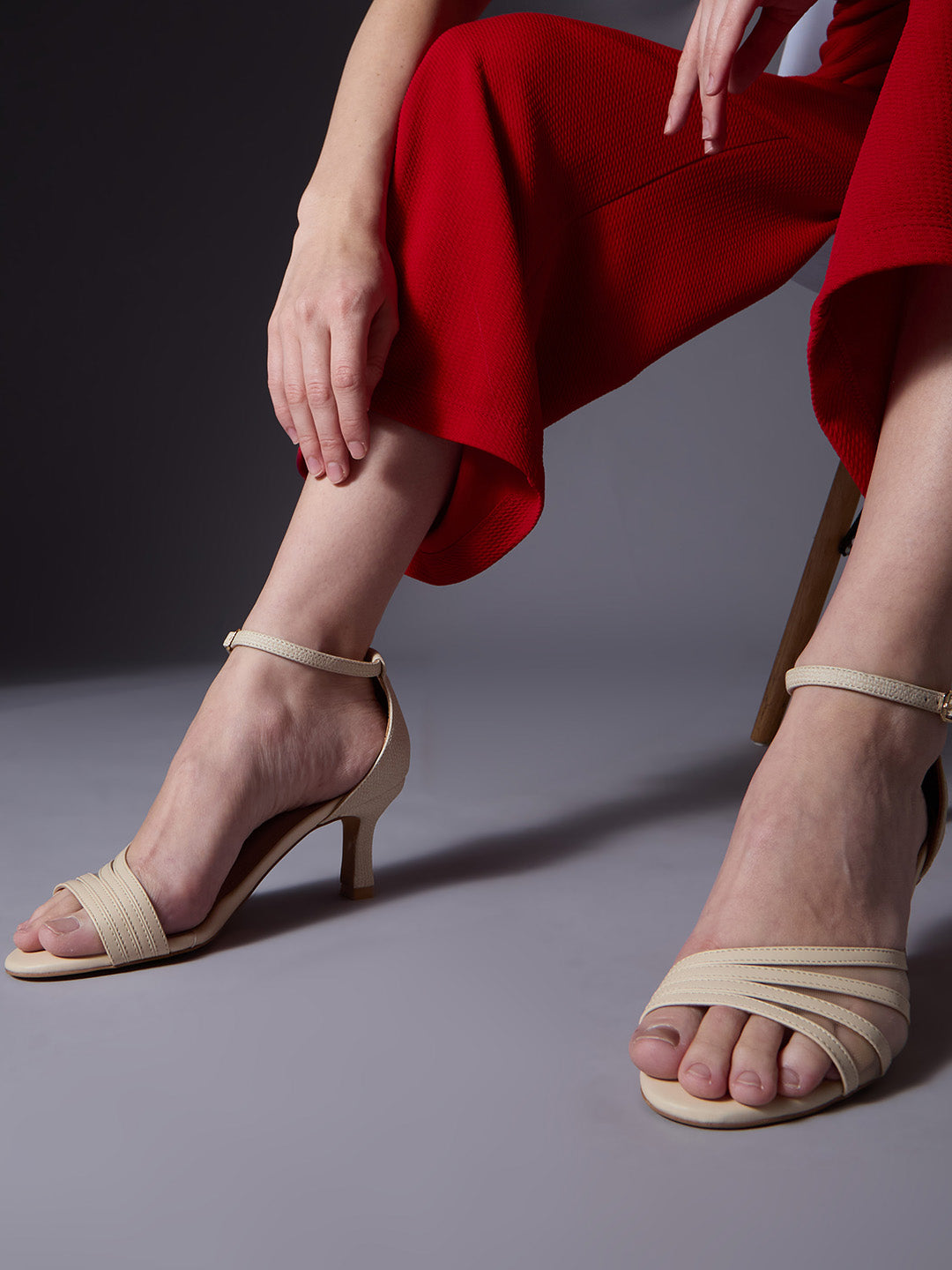 Womens Cream Party Wear Transparent Round Toe Heel Sandals