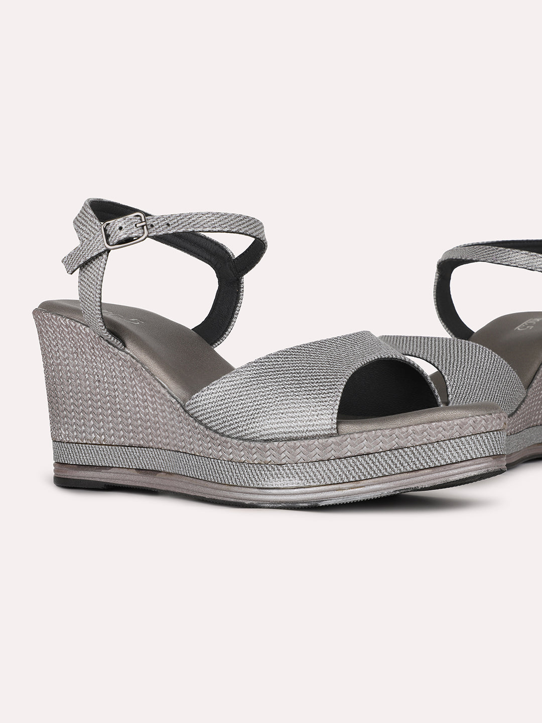 Womens Pewter Party Wear Solid Round Toe Wedge Heels