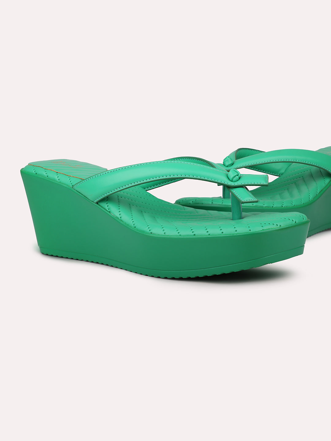 Women Green Solid Open Toe Wedge Heels