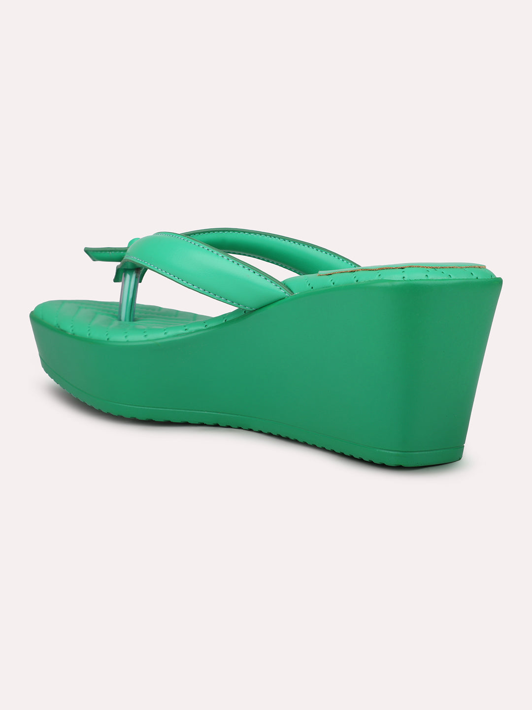 Women Green Solid Open Toe Wedge Heels