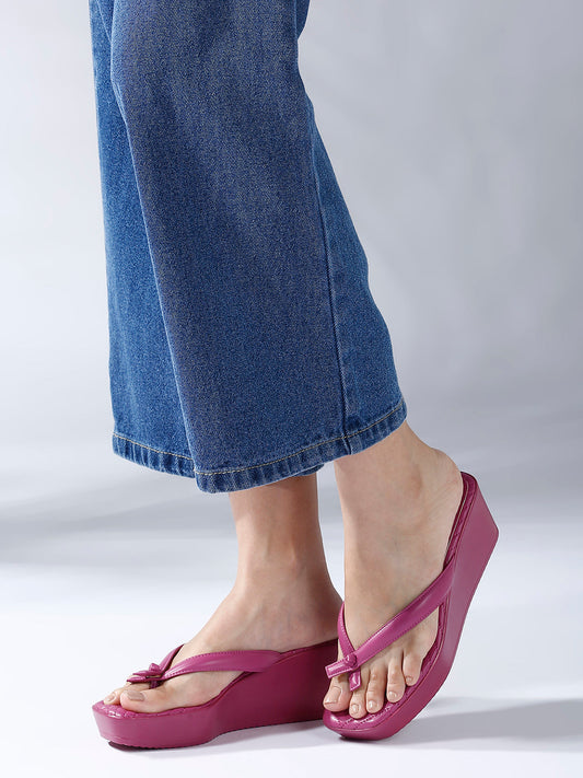 Women Pink Solid Open Toe Wedge Heels