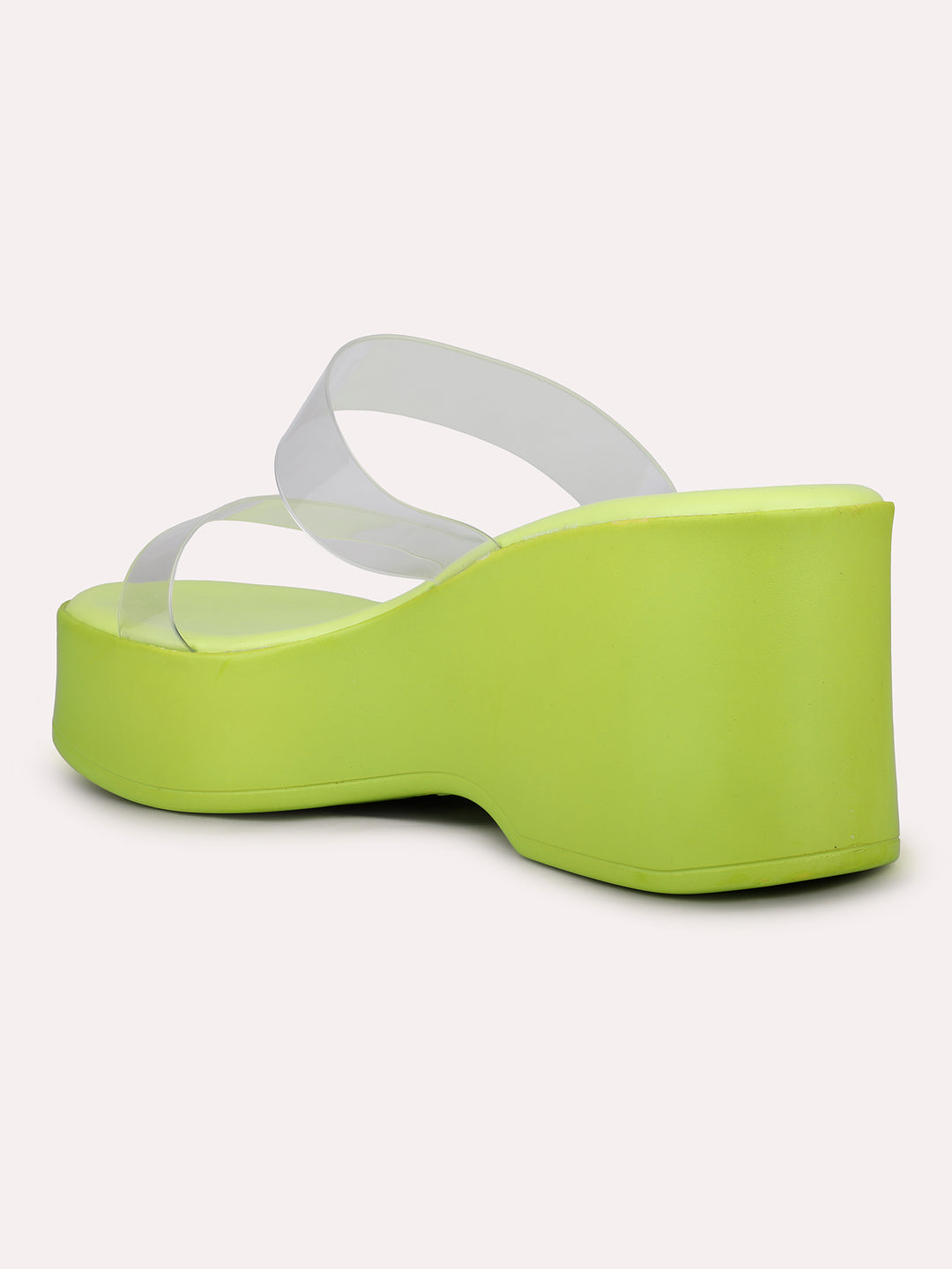 Women Green Transparent Two Strap Wedge Heels