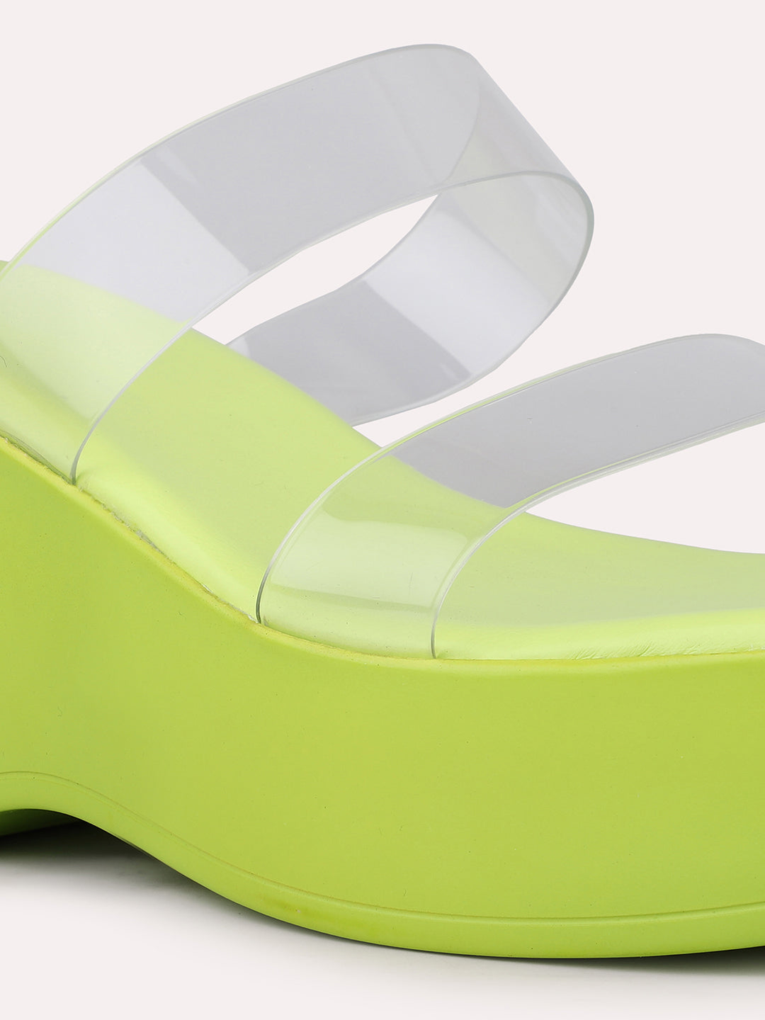 Women Green Transparent Two Strap Wedge Heels