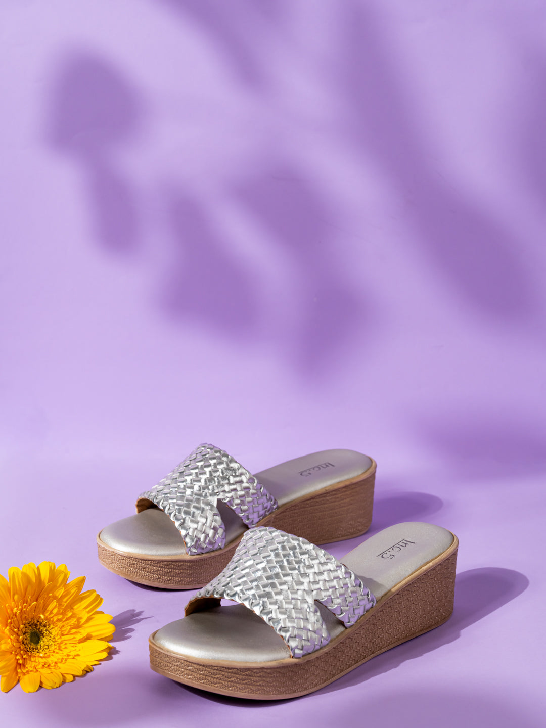 Womens Silver Party Wear Solid Round Toe Wedge Heel Sandals