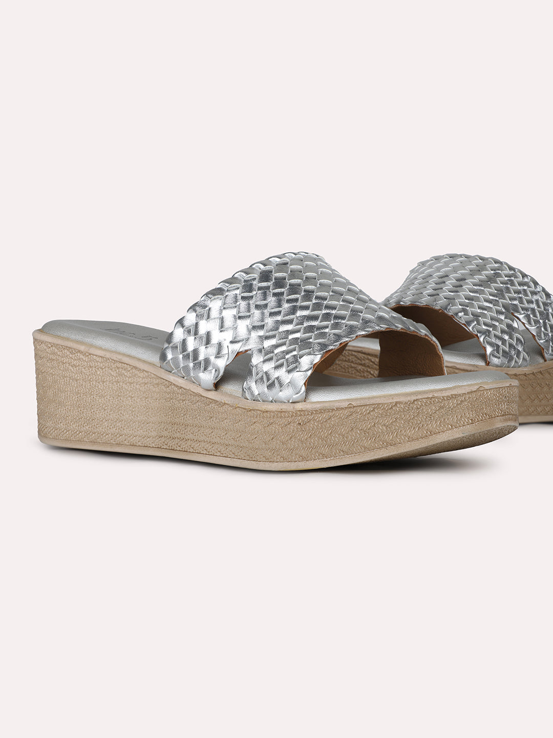 Womens Silver Party Wear Solid Round Toe Wedge Heel Sandals