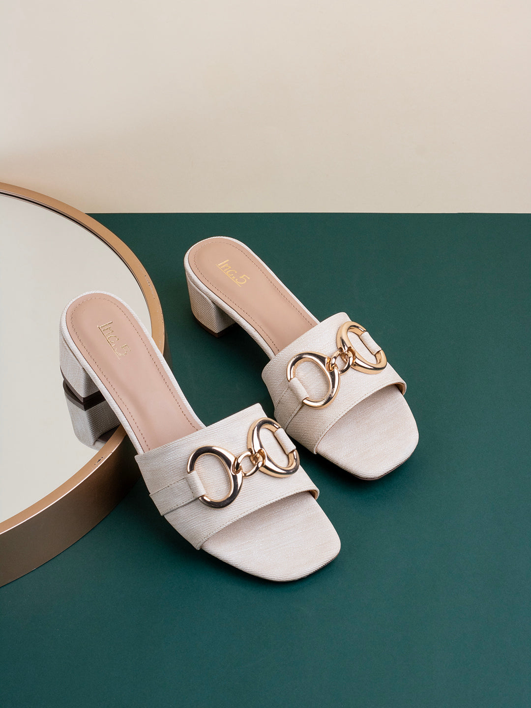 Womens Cream Party Wear Square Toe Block Heels