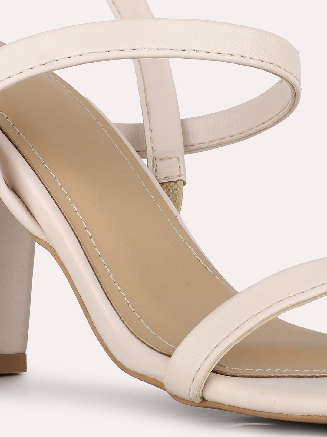 Women Cream Party Wear Solid Square Toe Block Heel Sandals