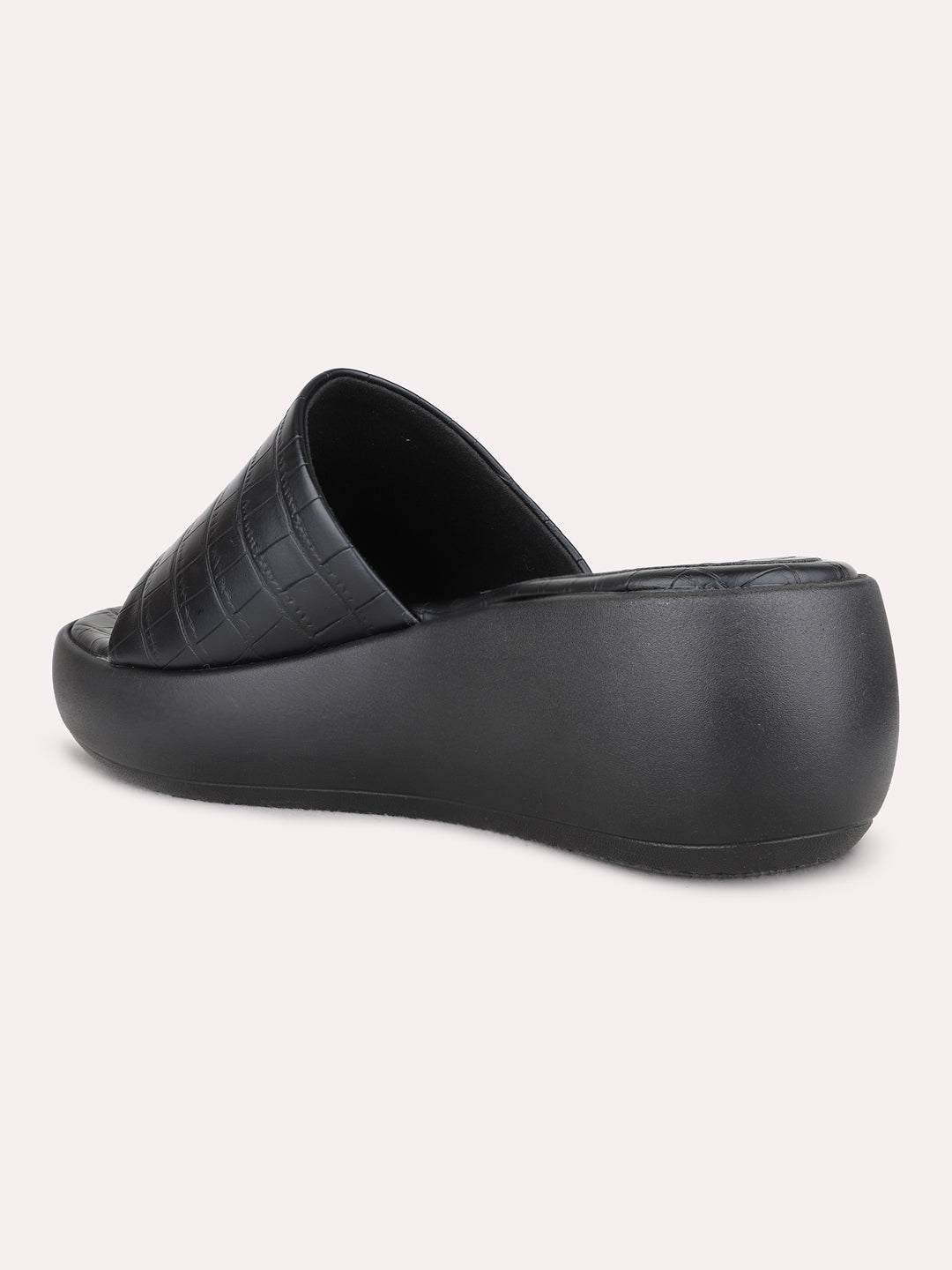 Womens Black Casual Solid Round Toe Wedges