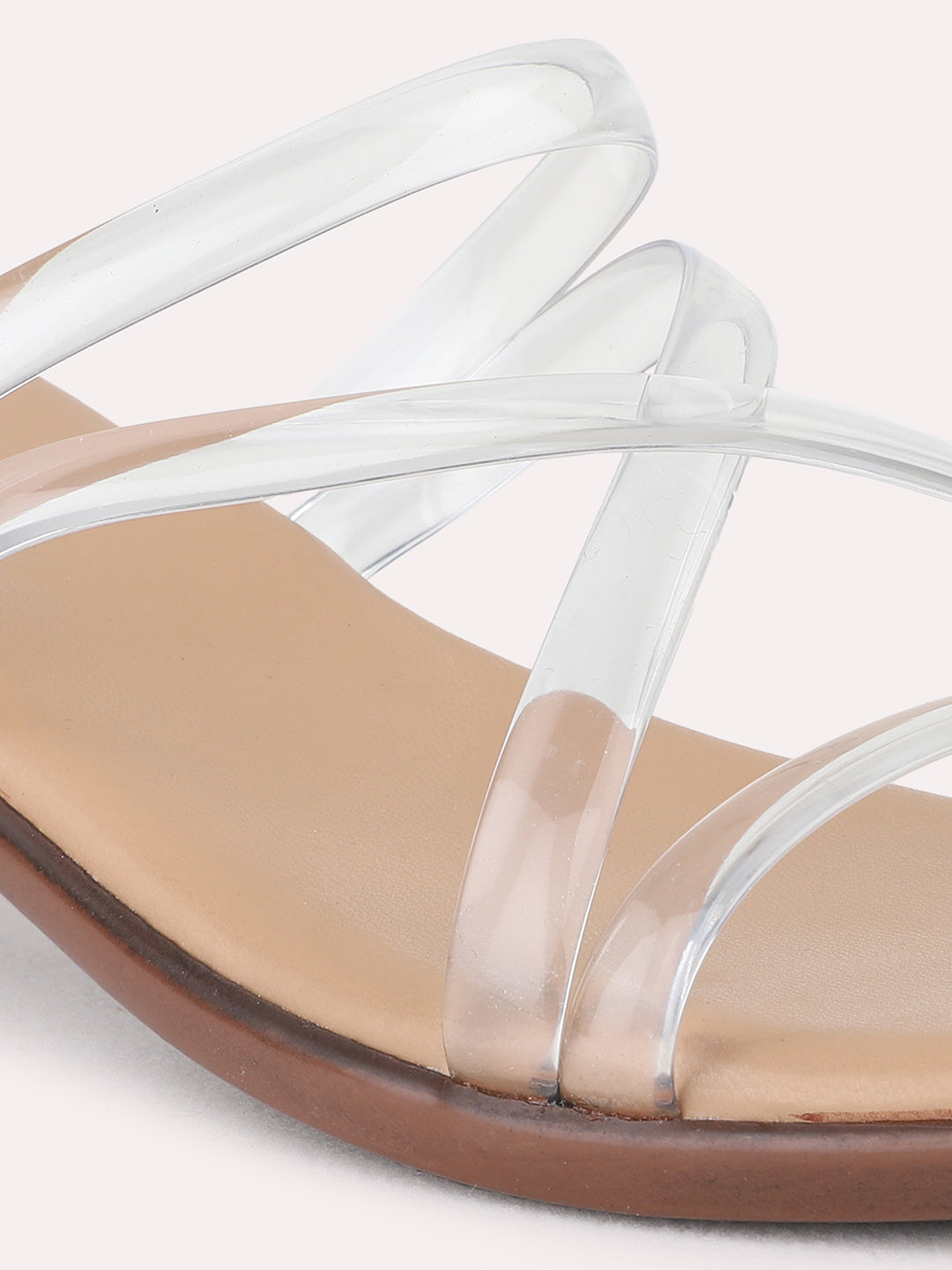 Womens White Party Wear Striped Round Toe Block Heel Sandals