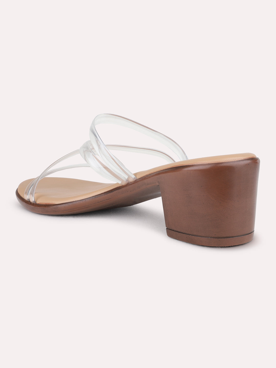 Womens White Party Wear Transparent Round Toe Block Heels