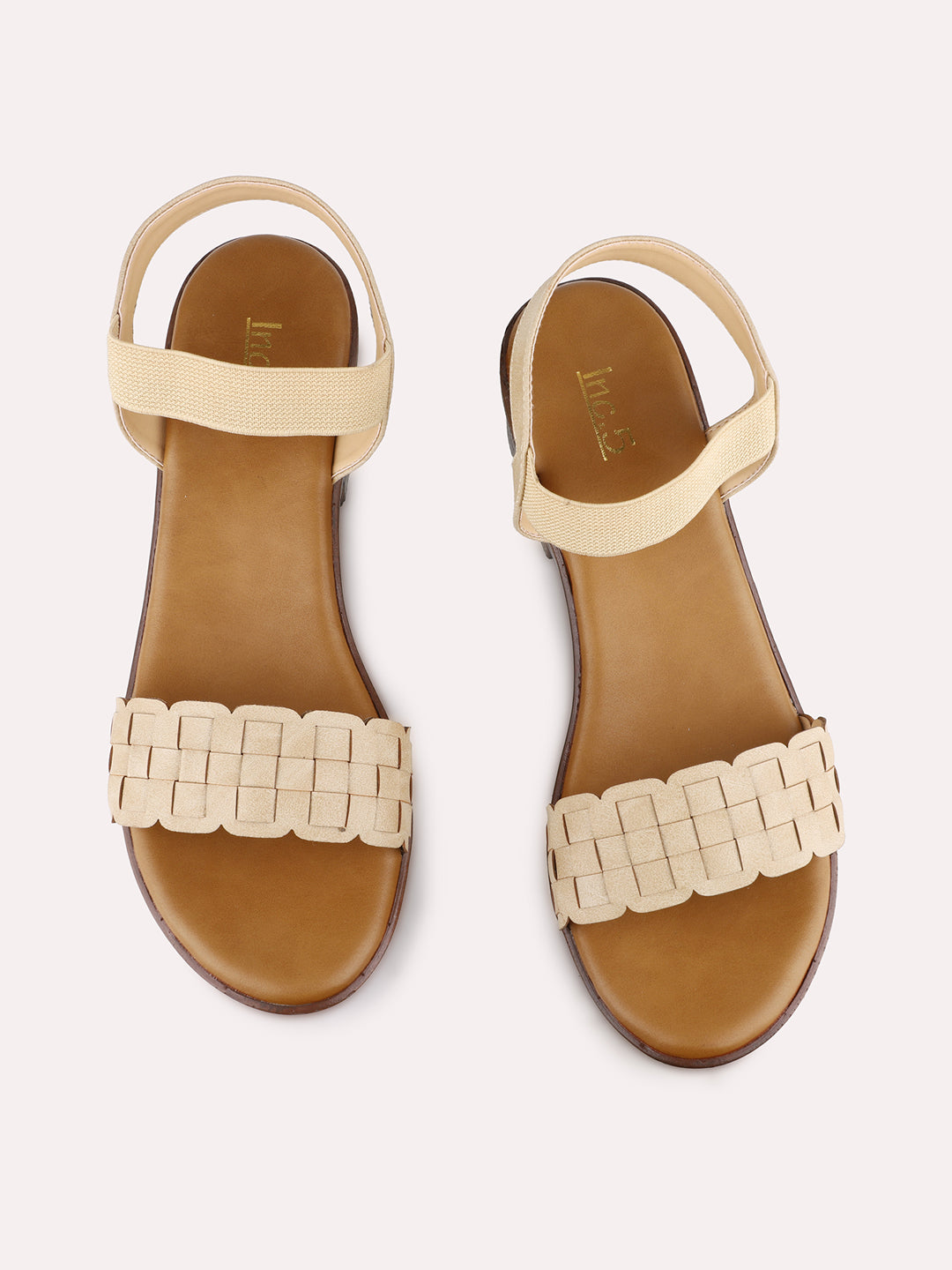 Women Beige Party Wear Printed Round Toe Platform Heel Sandals