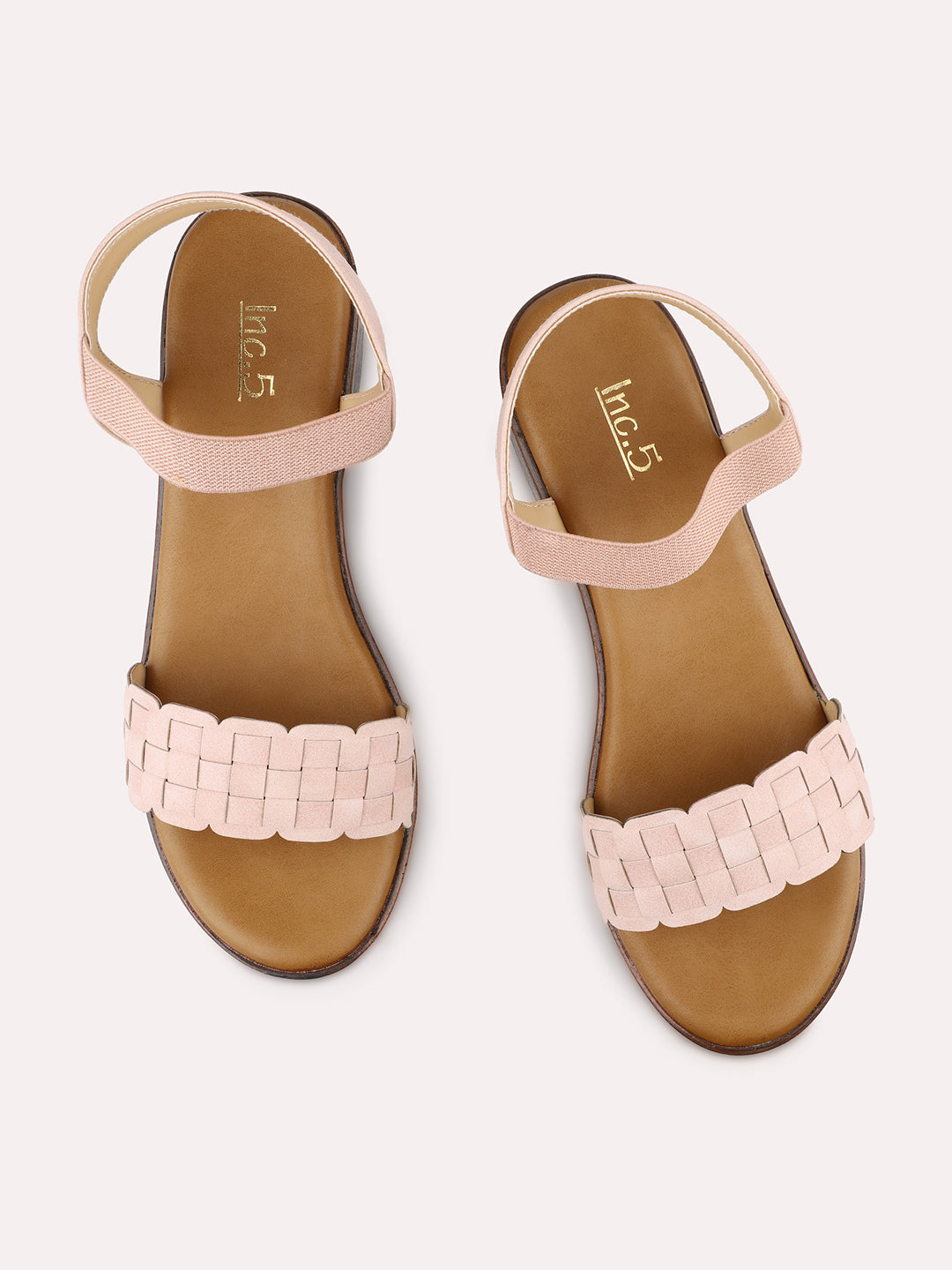 Women Peach Textured Platform Heels With Backstrap