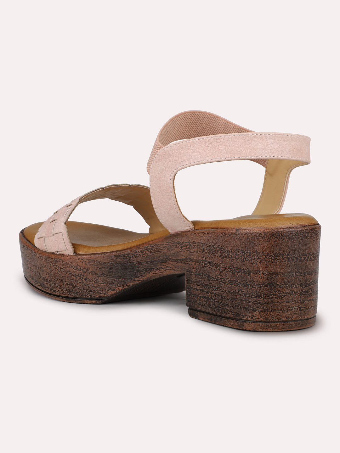 Women Peach Textured Platform Heels With Backstrap