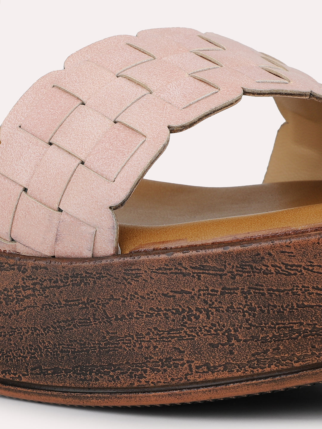 Women Peach Textured Platform Heels With Backstrap