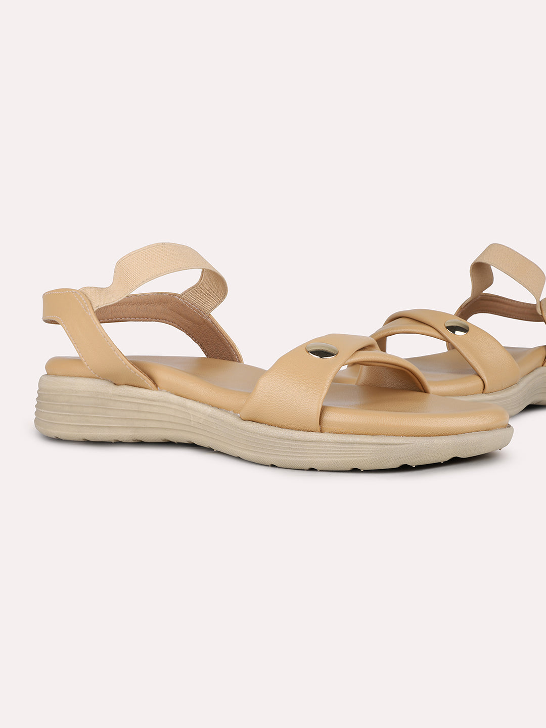 Women Beige Casual Solid Round Toe Sandals