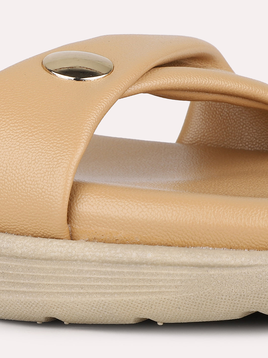 Women Beige Casual Solid Round Toe Sandals