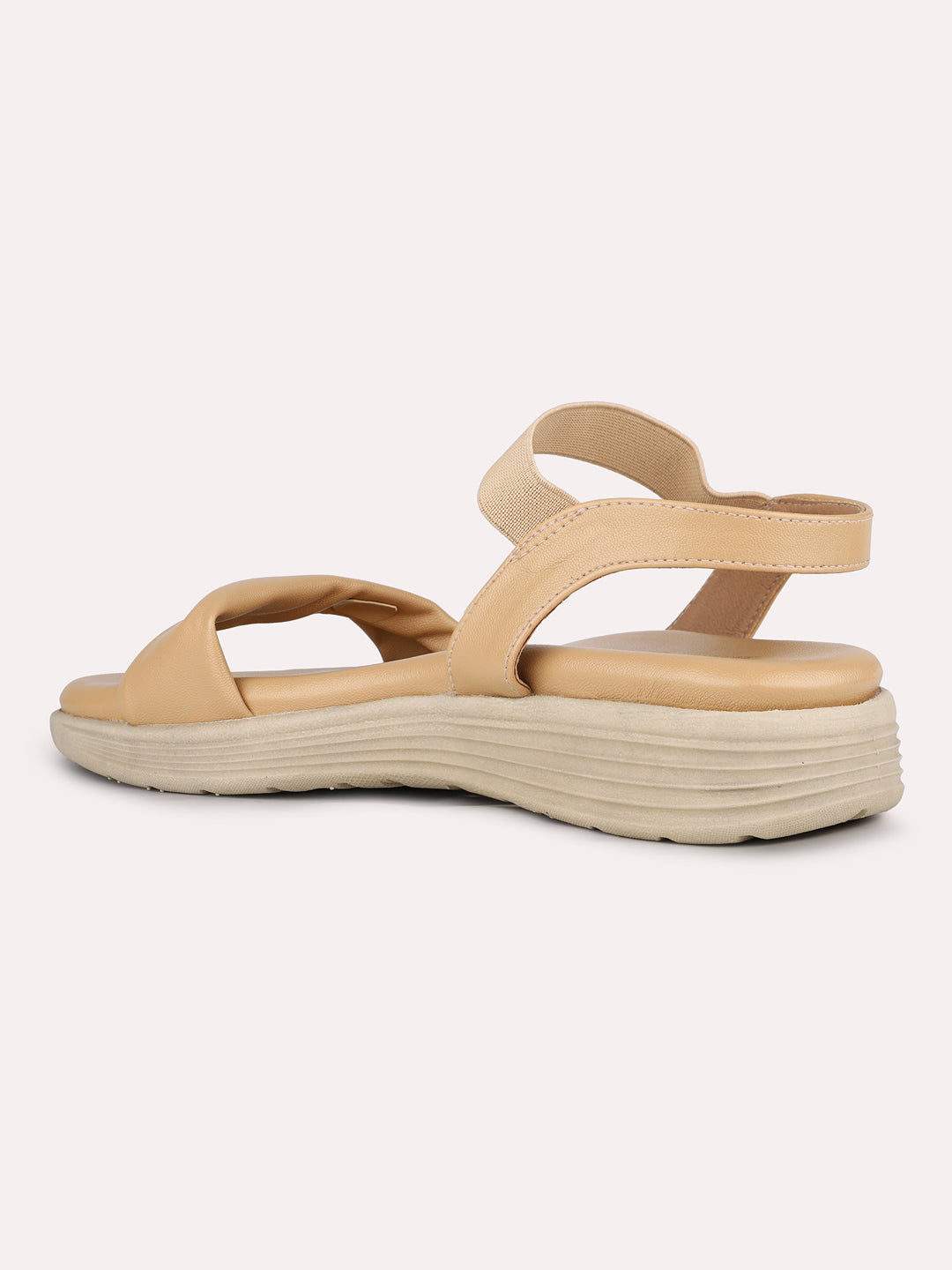 Women Beige Casual Solid Round Toe Sandals