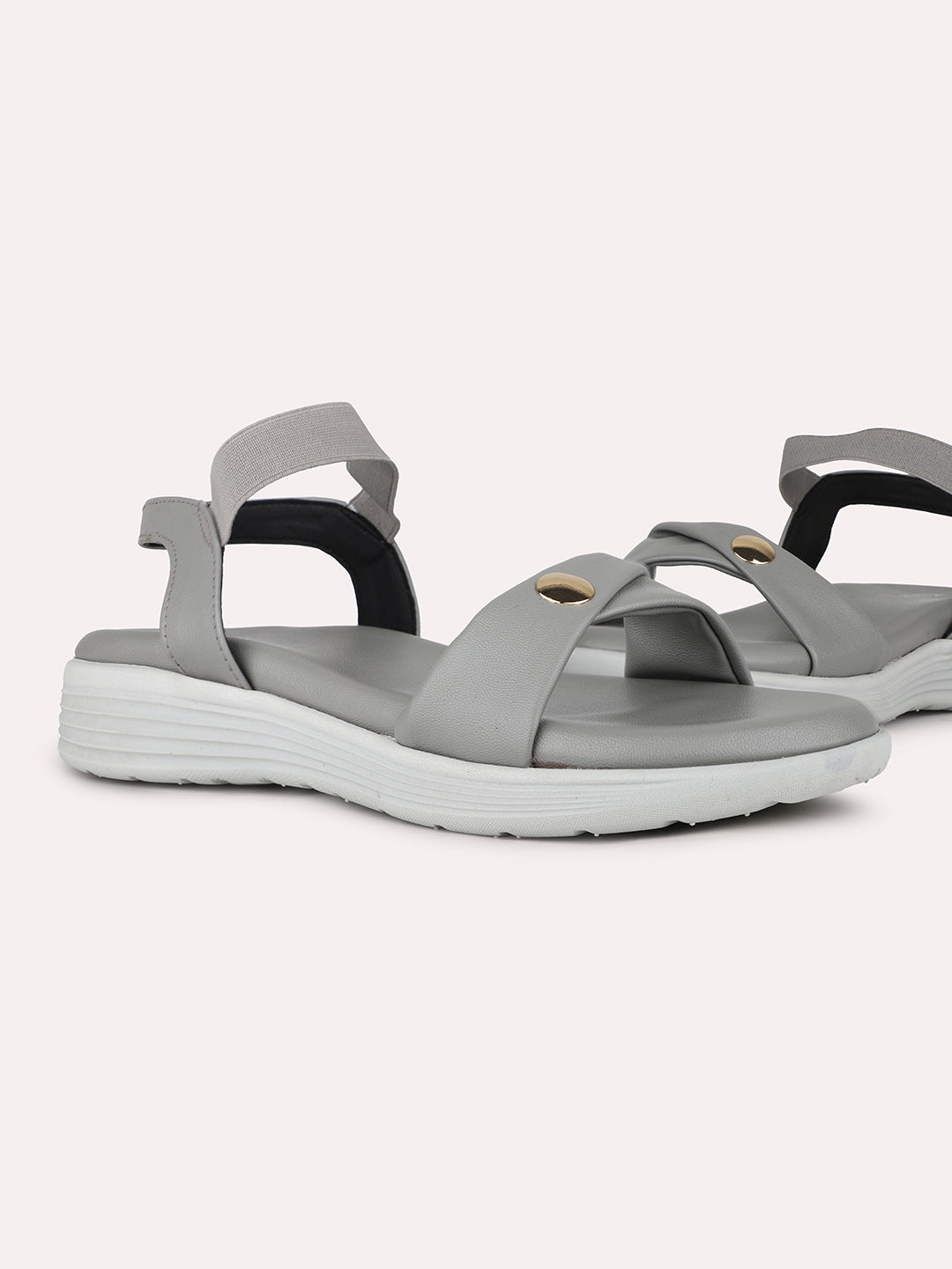 Women Grey Casual Solid Round Toe Sandals