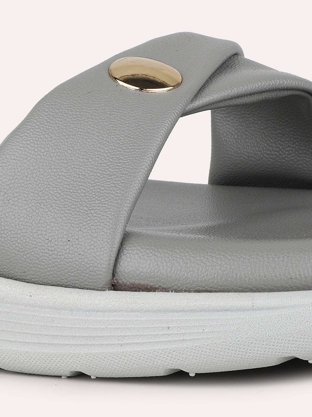 Women Grey Casual Solid Round Toe Sandals