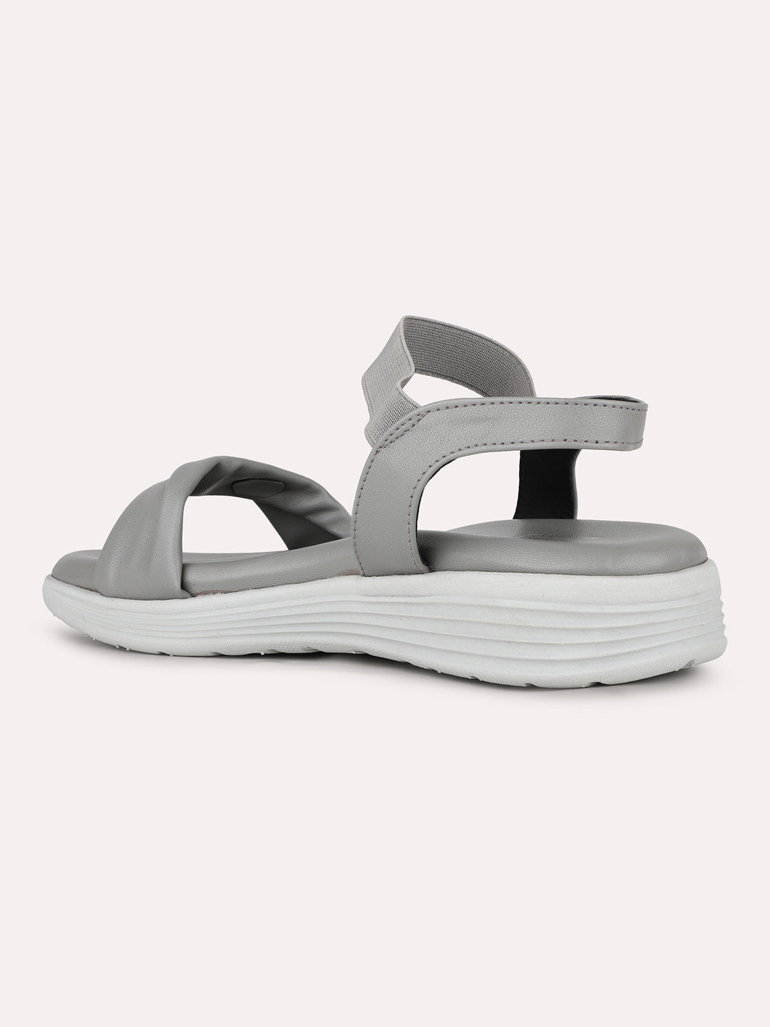Women Grey Casual Solid Round Toe Sandals