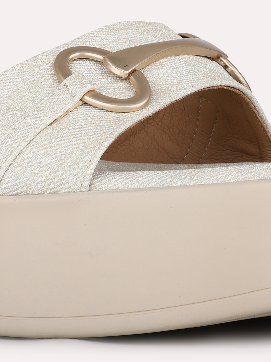 Womens Cream Party Wear Solid Pattern Round Toe Wedge Heels