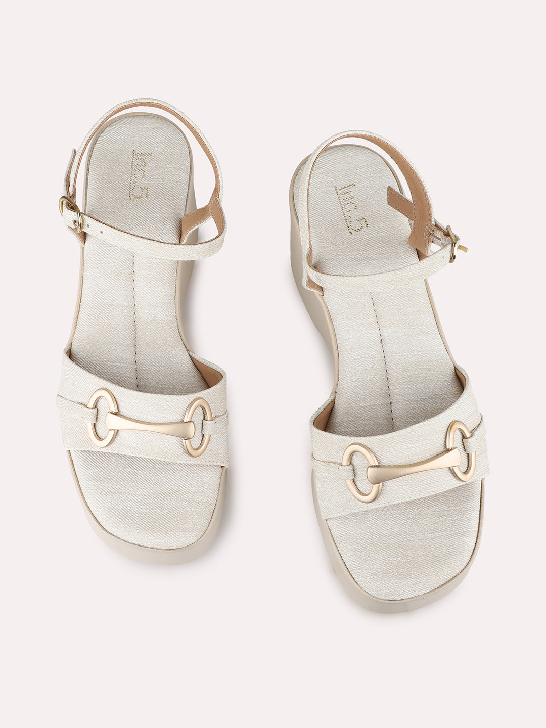 Womens Cream Party Wear Solid Pattern Round Toe Wedge Heels