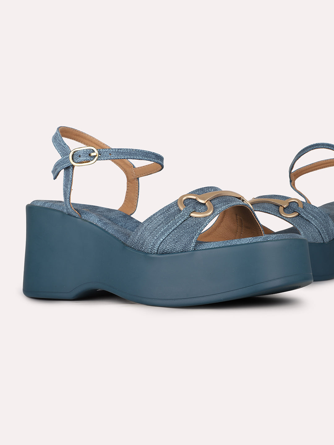 Womens Navy Party Wear Solid Pattern Round Toe Platform Heels