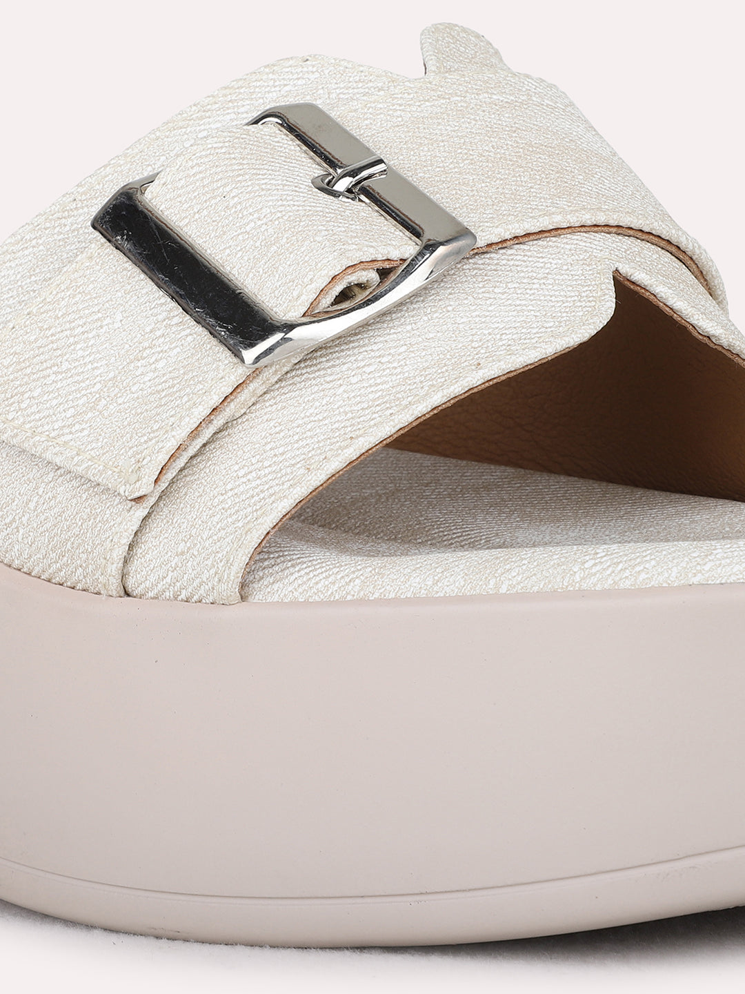 Womens Cream Party Wear Printed Round Toe Wedges