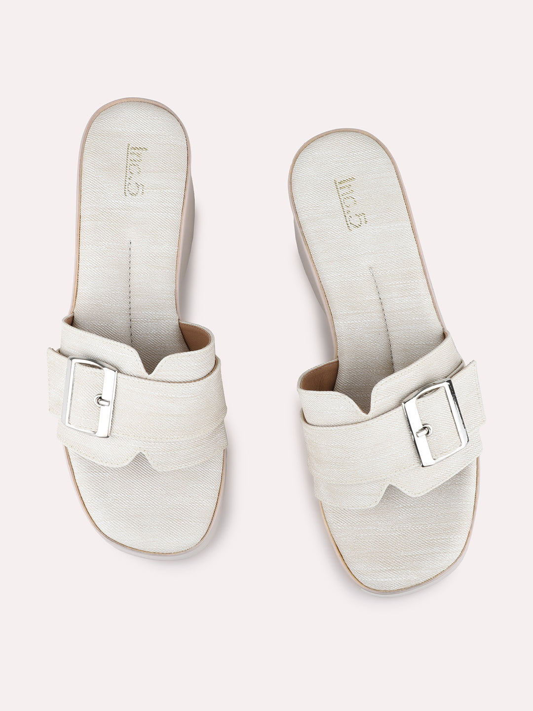 Womens Cream Party Wear Printed Round Toe Wedges
