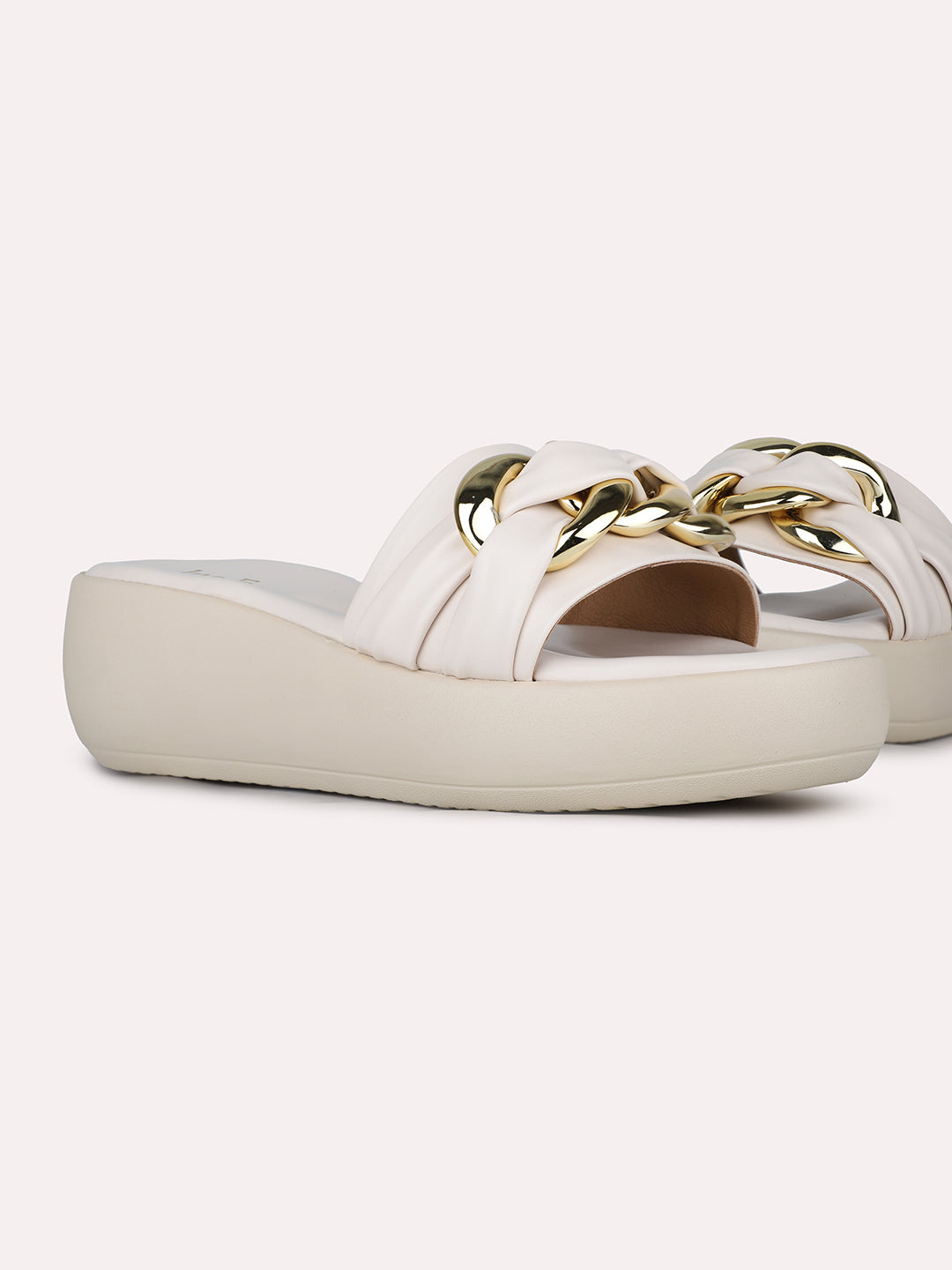 Womens Cream Party Wear Round Toe Wedge Heels