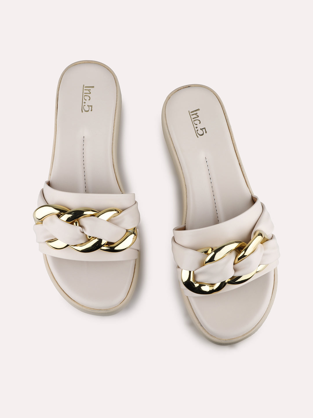 Womens Cream Party Wear Round Toe Wedge Heels
