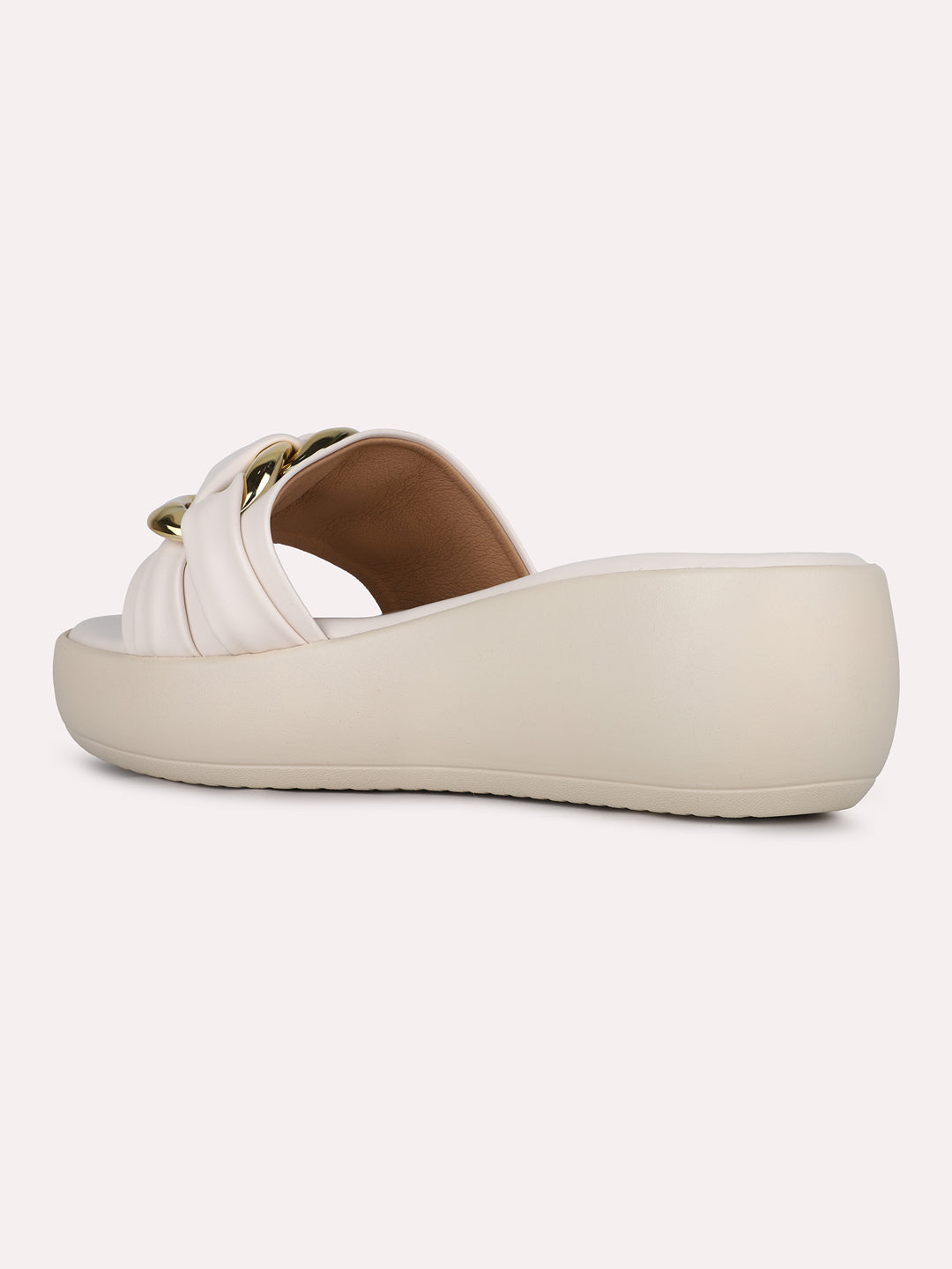 Womens Cream Party Wear Round Toe Wedge Heels