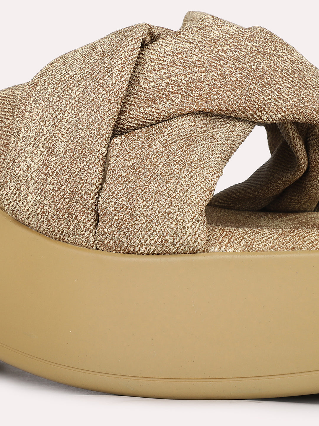 Womens Beige Party Wear Solid Round Toe Wedge Heel Sandals