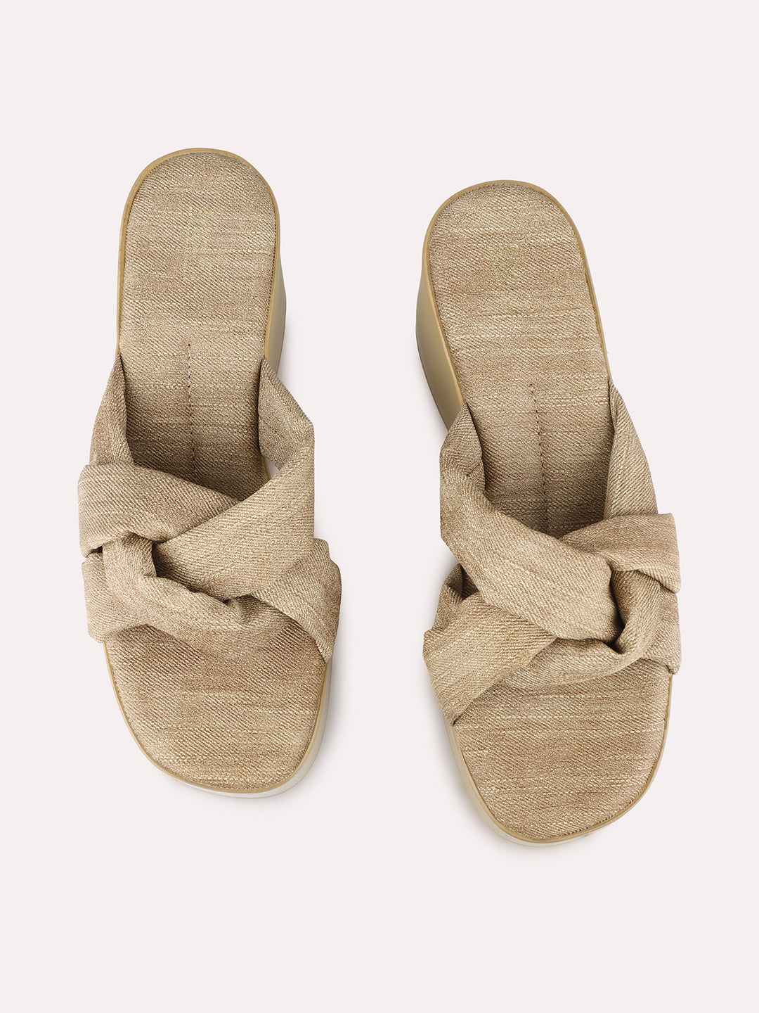 Womens Beige Party Wear Solid Round Toe Wedge Heel Sandals