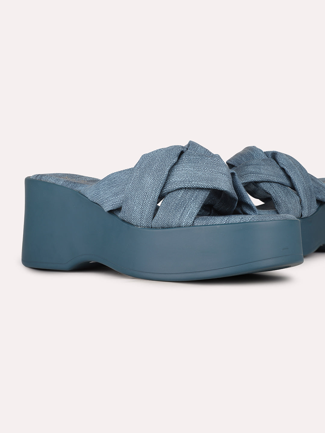 Womens Navy Party Wear Solid Round Toe Platform Heel Sandals