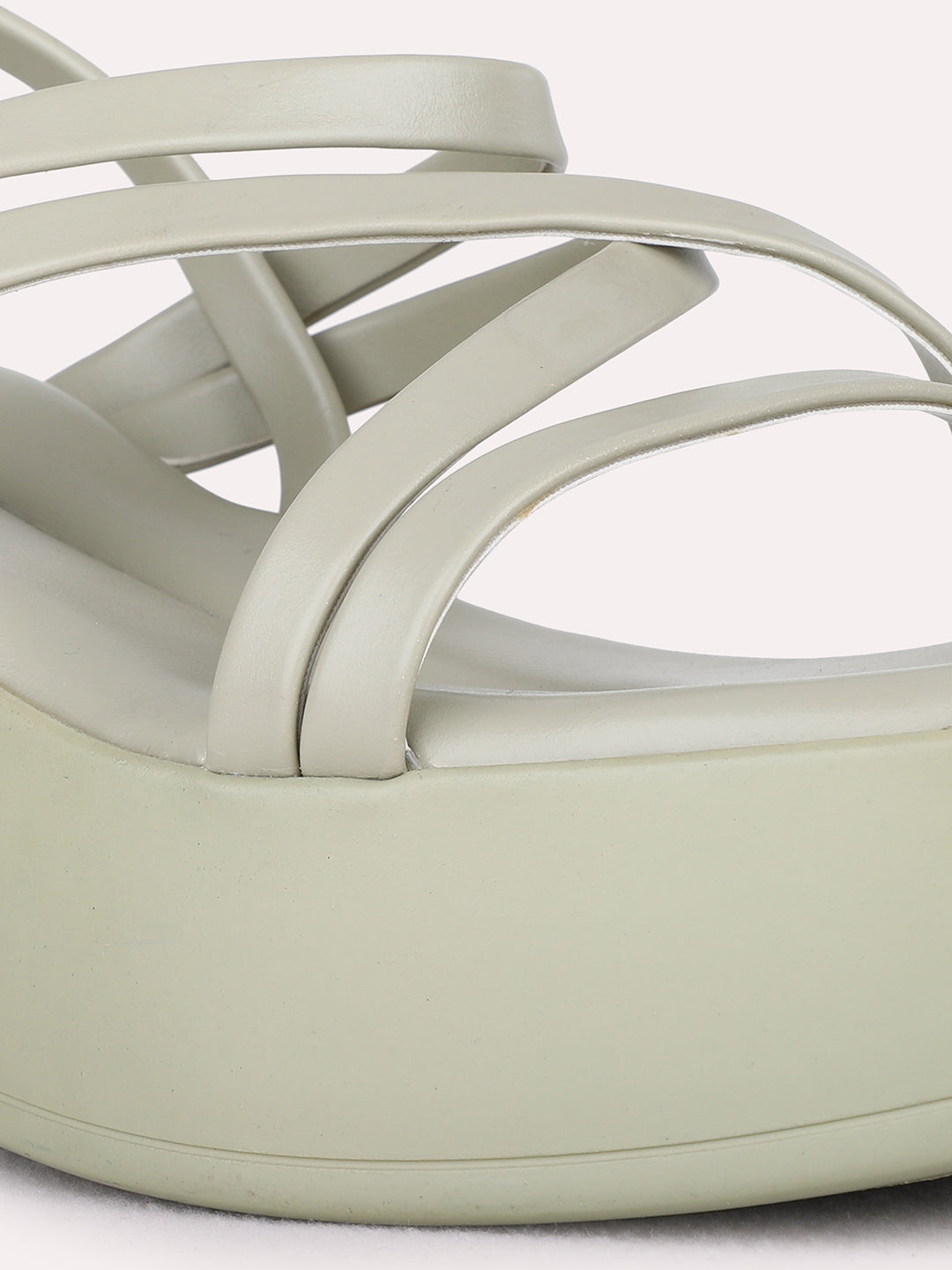 Womens Green Party Wear Striped Round Toe Platform Heel Sandals