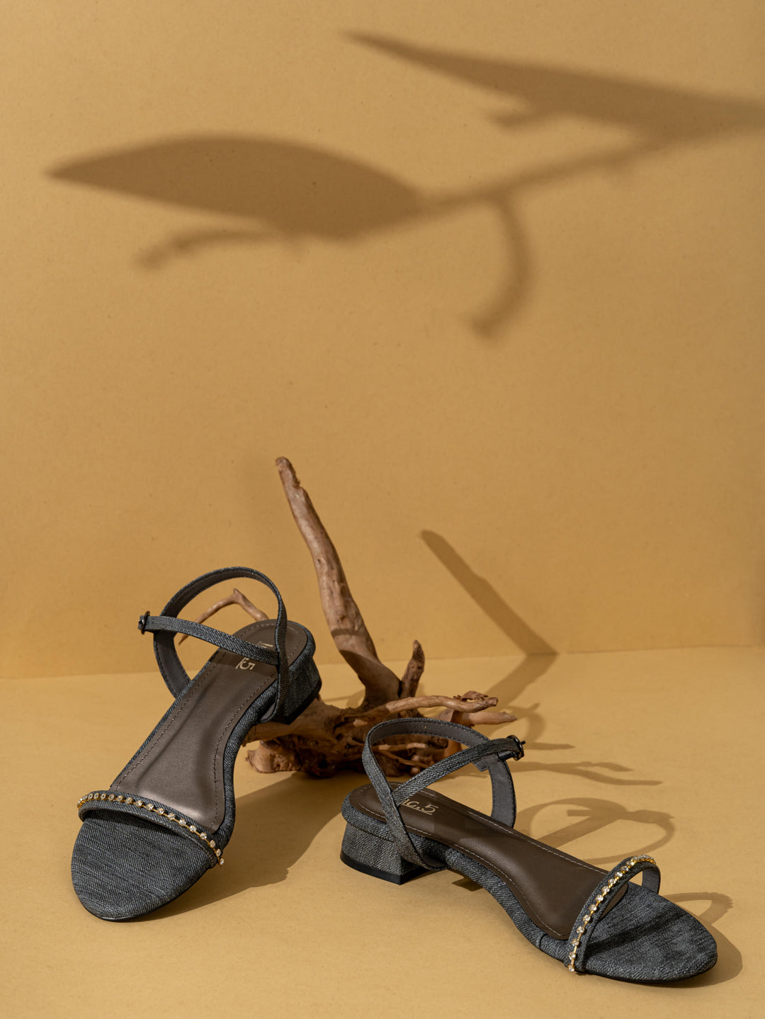 Women Black Ethnic Embellished Round Toe Block Heel Sandals