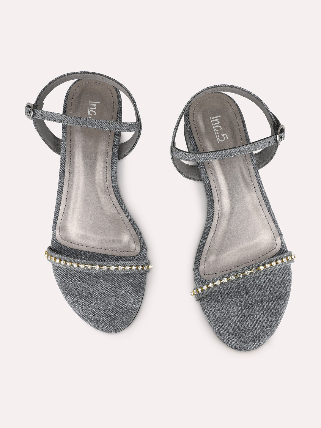 Women Black Ethnic Embellished Round Toe Block Heel Sandals