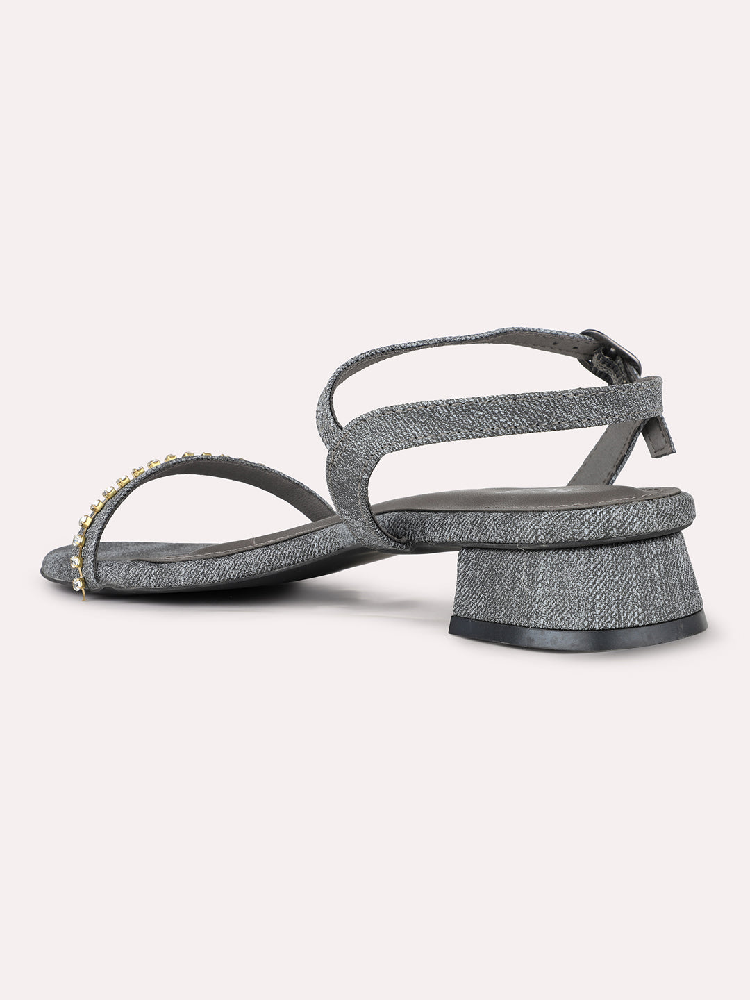 Women Black Ethnic Embellished Round Toe Block Heel Sandals