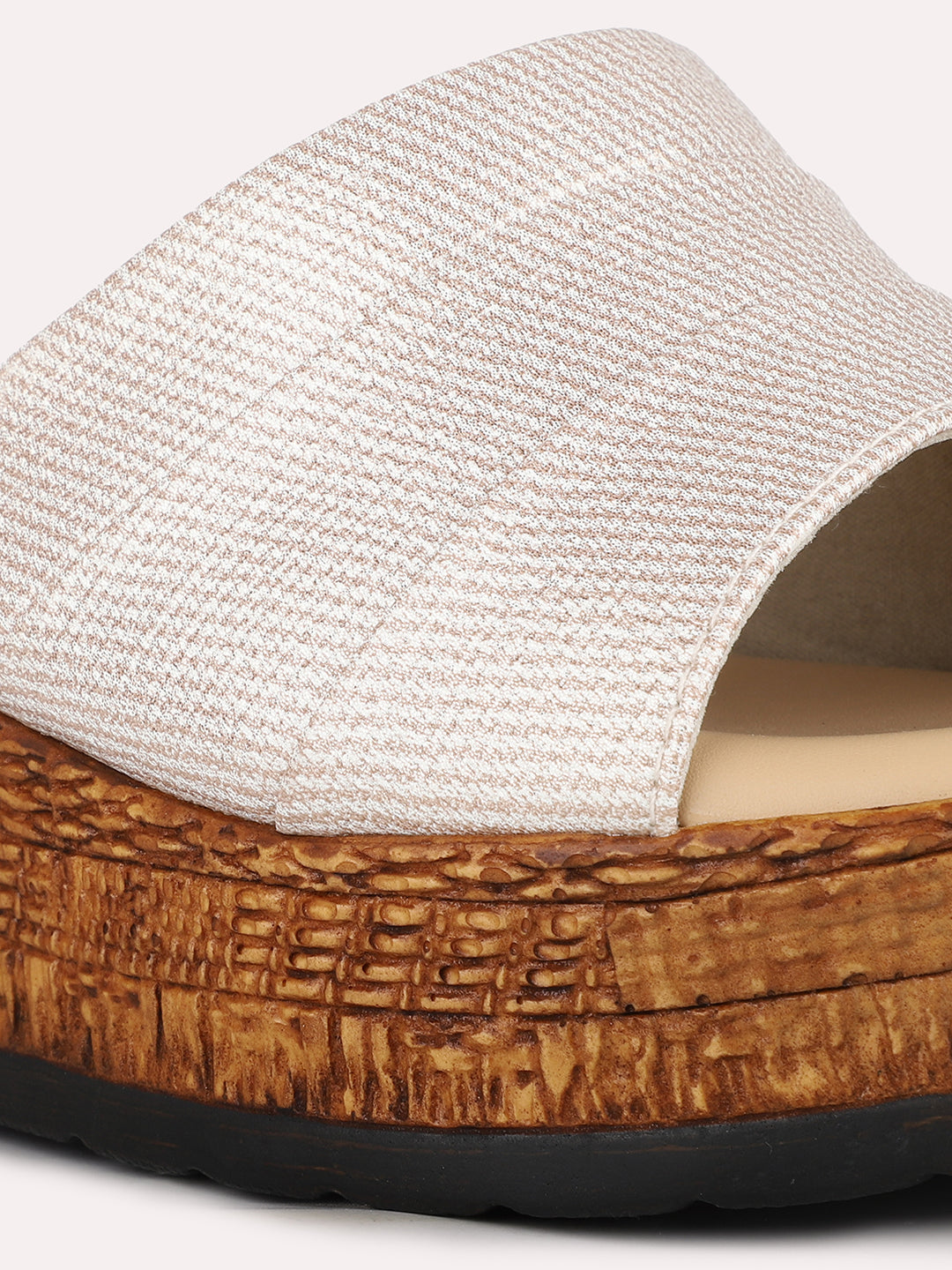 Women Golden Party Wear Solid Round Toe Wedge Heel Sandals