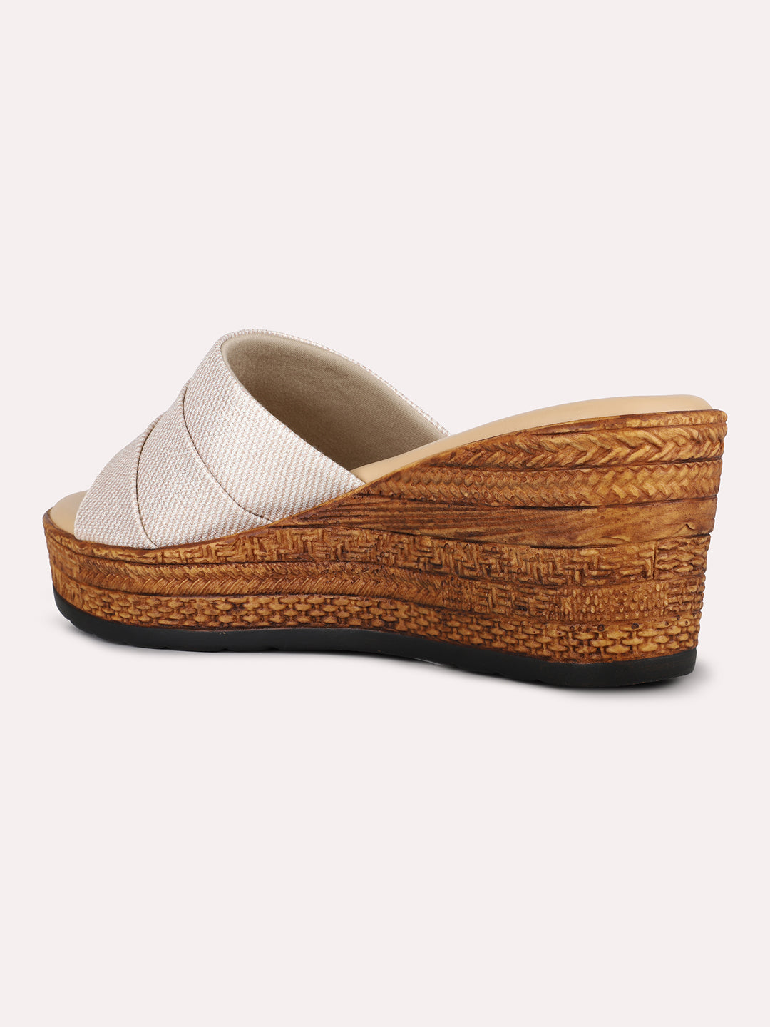 Women Golden Party Wear Solid Round Toe Wedge Heel Sandals