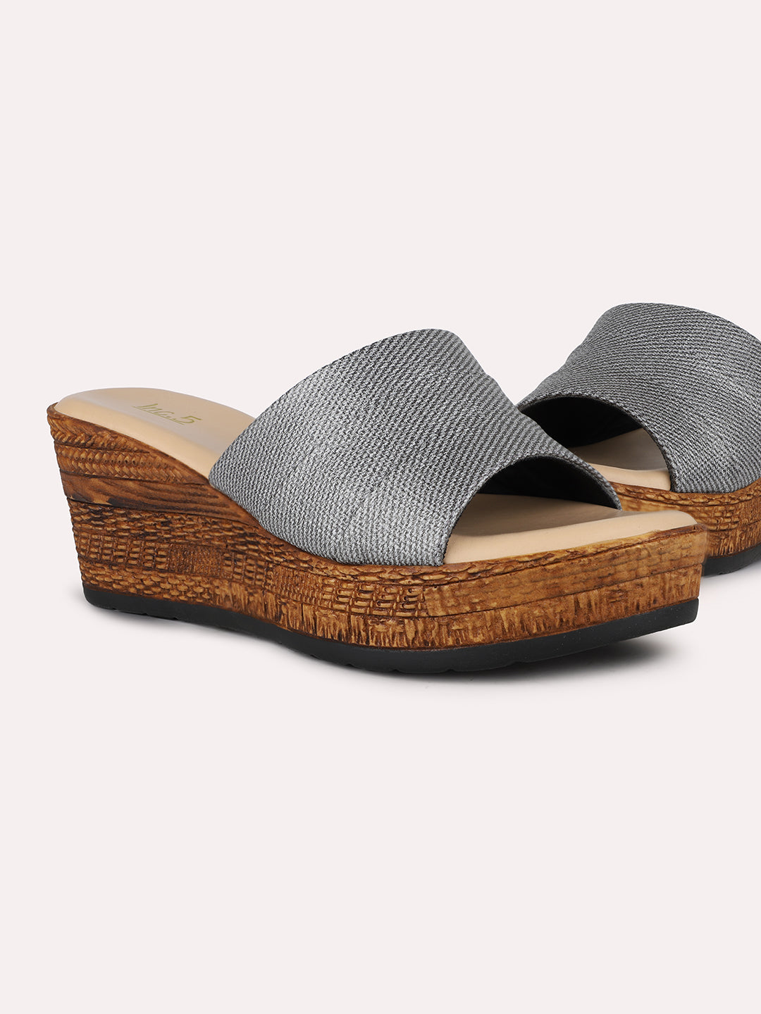 Womens Pewter Party Wear Solid Round Toe Wedge Heel Sandals