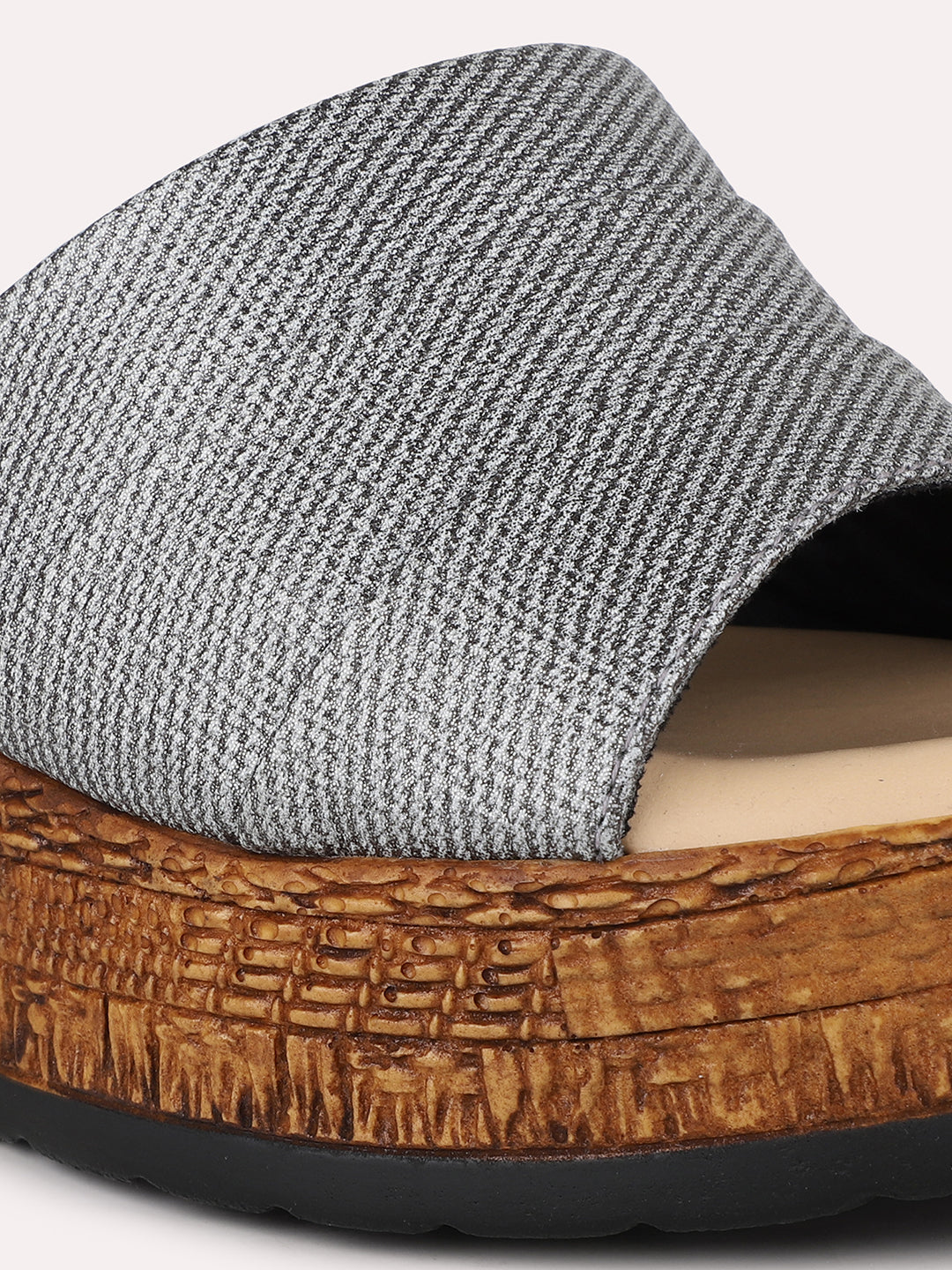 Womens Pewter Party Wear Solid Round Toe Wedge Heel Sandals