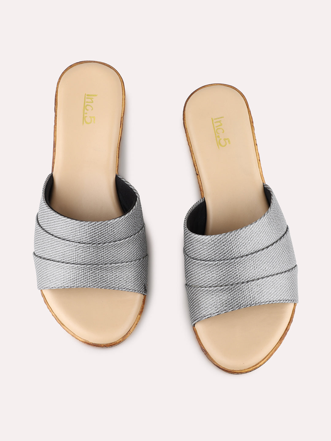 Womens Pewter Party Wear Solid Round Toe Wedge Heel Sandals