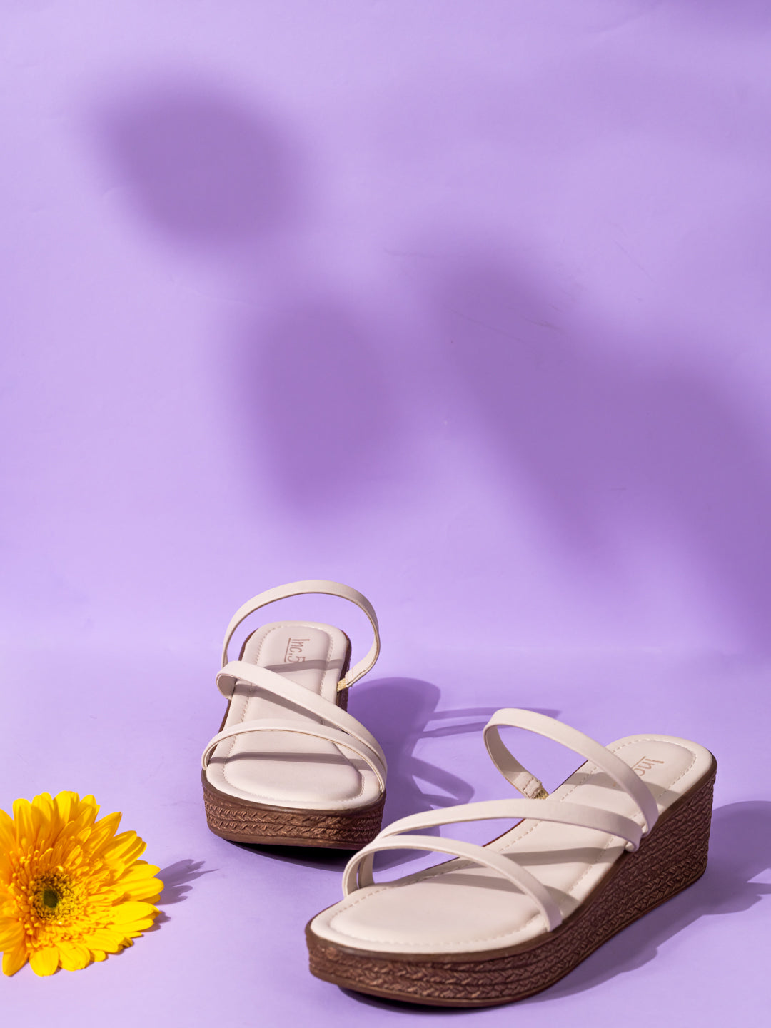 Womens Cream Party Wear Solid Pattern Round Toe Wedge Heels