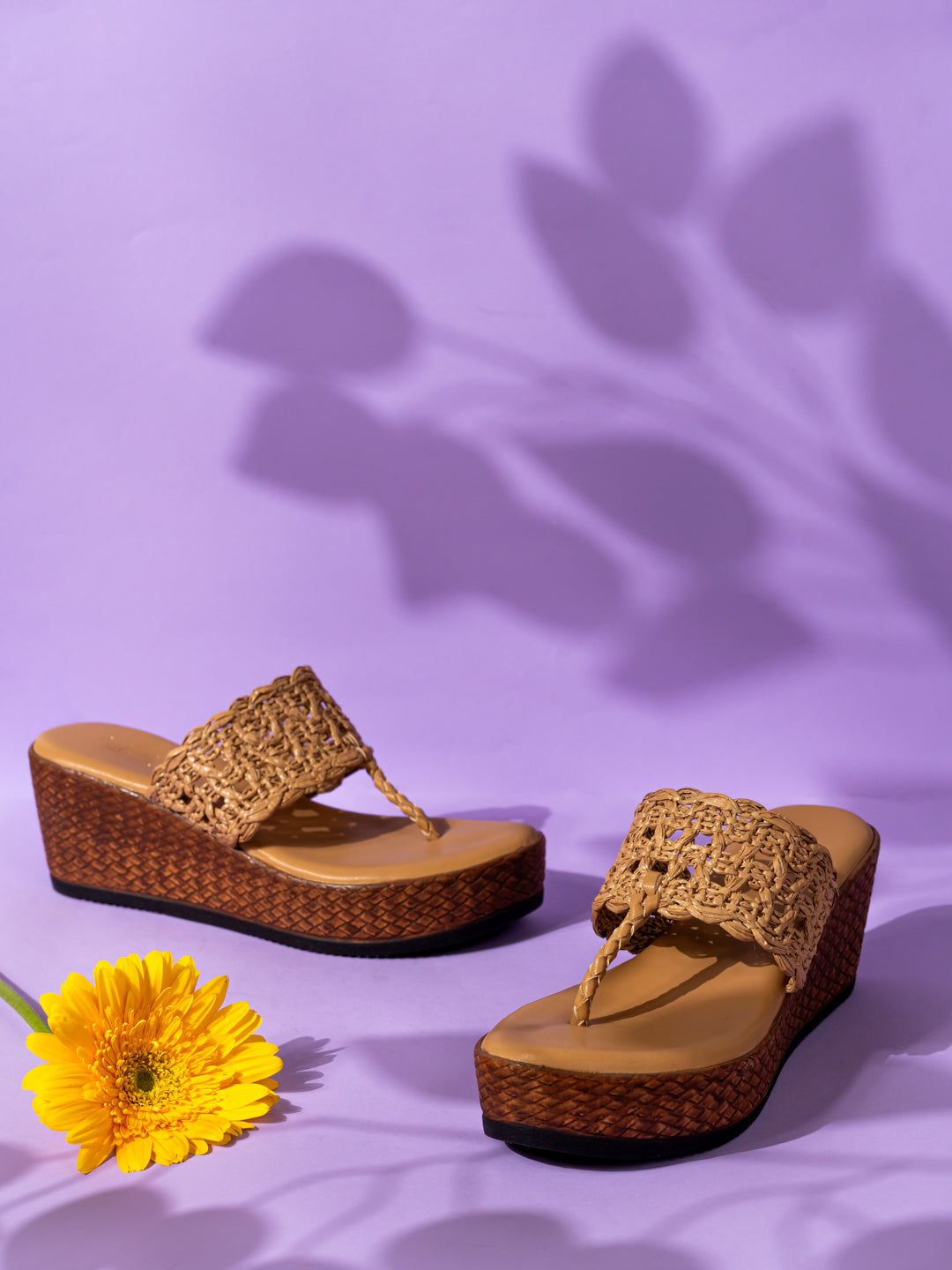 Womens Beige Ethnic Embellished Round Toe Wedge Heel Sandals