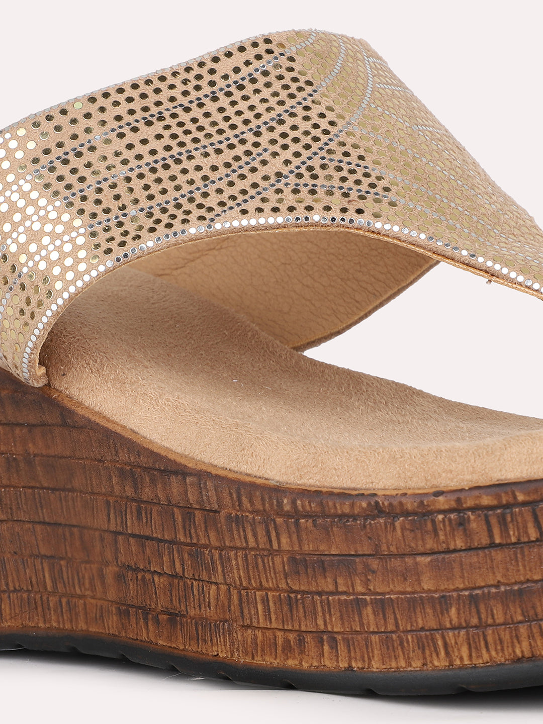 Women Beige Ethnic Solid Round Toe Wedge Heel Sandals