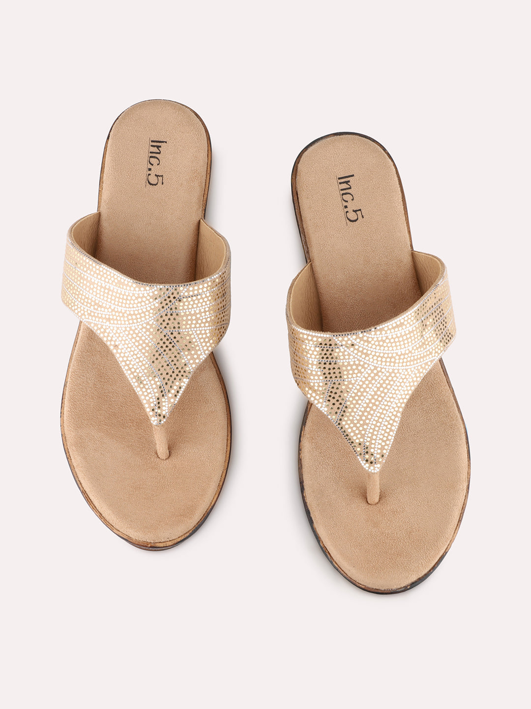 Women Beige Ethnic Solid Round Toe Wedge Heel Sandals